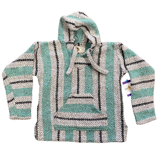 Earth Ragz Baja Mexican Hoodie Womens S Mint Gray Kangaroo Pocket Drug Rug