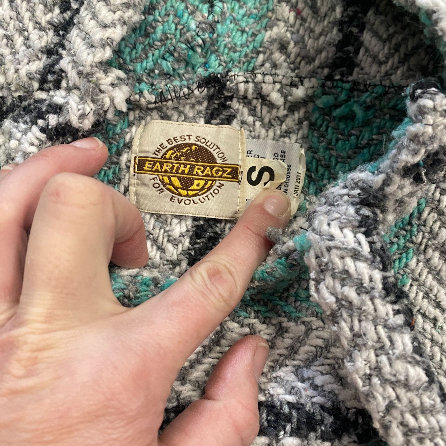 Earth Ragz Baja Mexican Hoodie Womens S Mint Gray Kangaroo Pocket Drug Rug