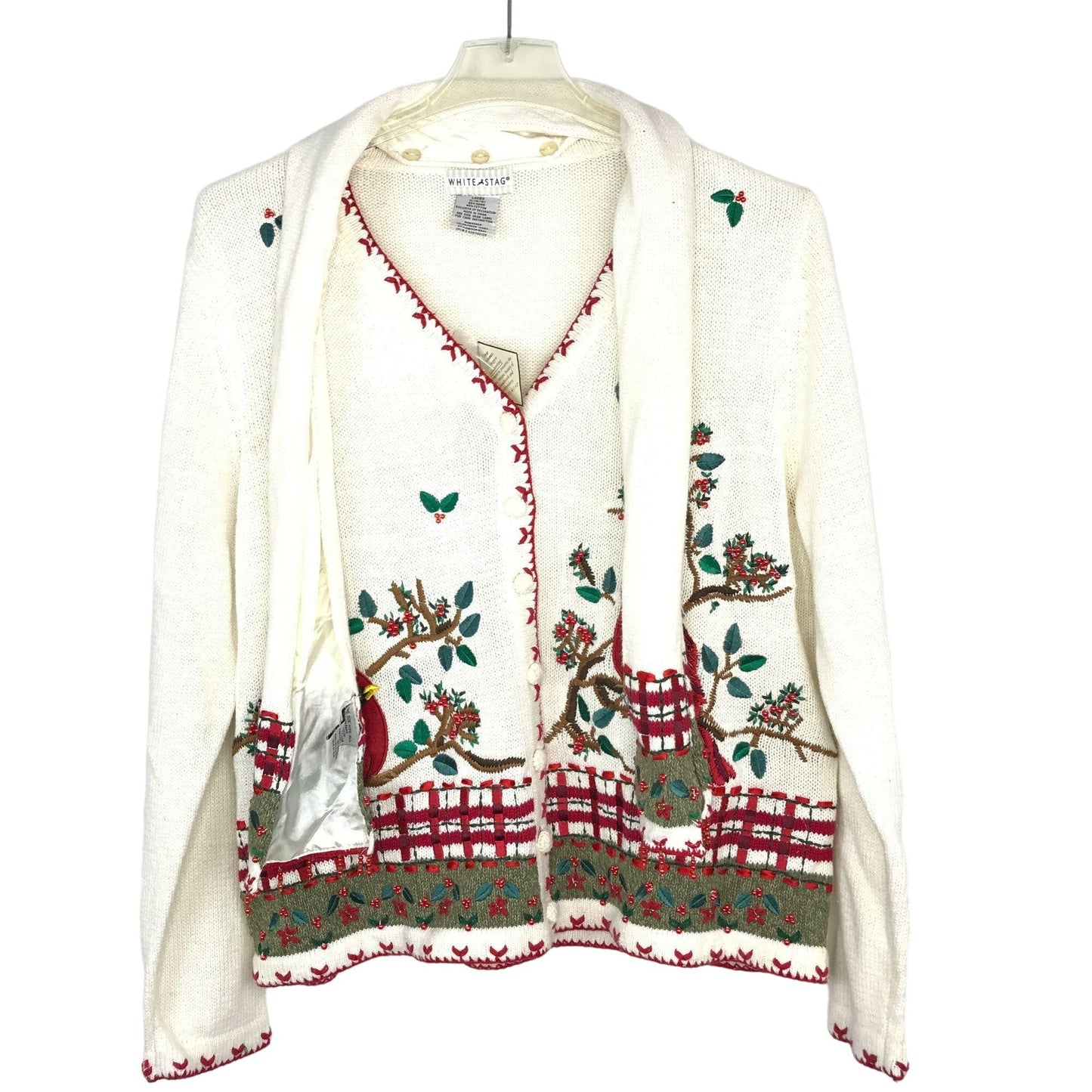 NWT White Stag XL Christmas Sweater Cardigan Detachable Scarf Cardinal Holly