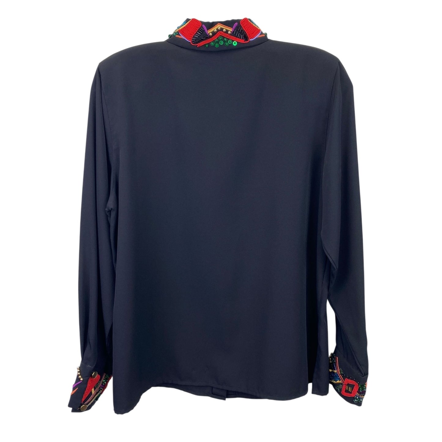 Vtg Yves St Clair Petites size 8 Black Embellished Blouse 80s Party Festive Glam