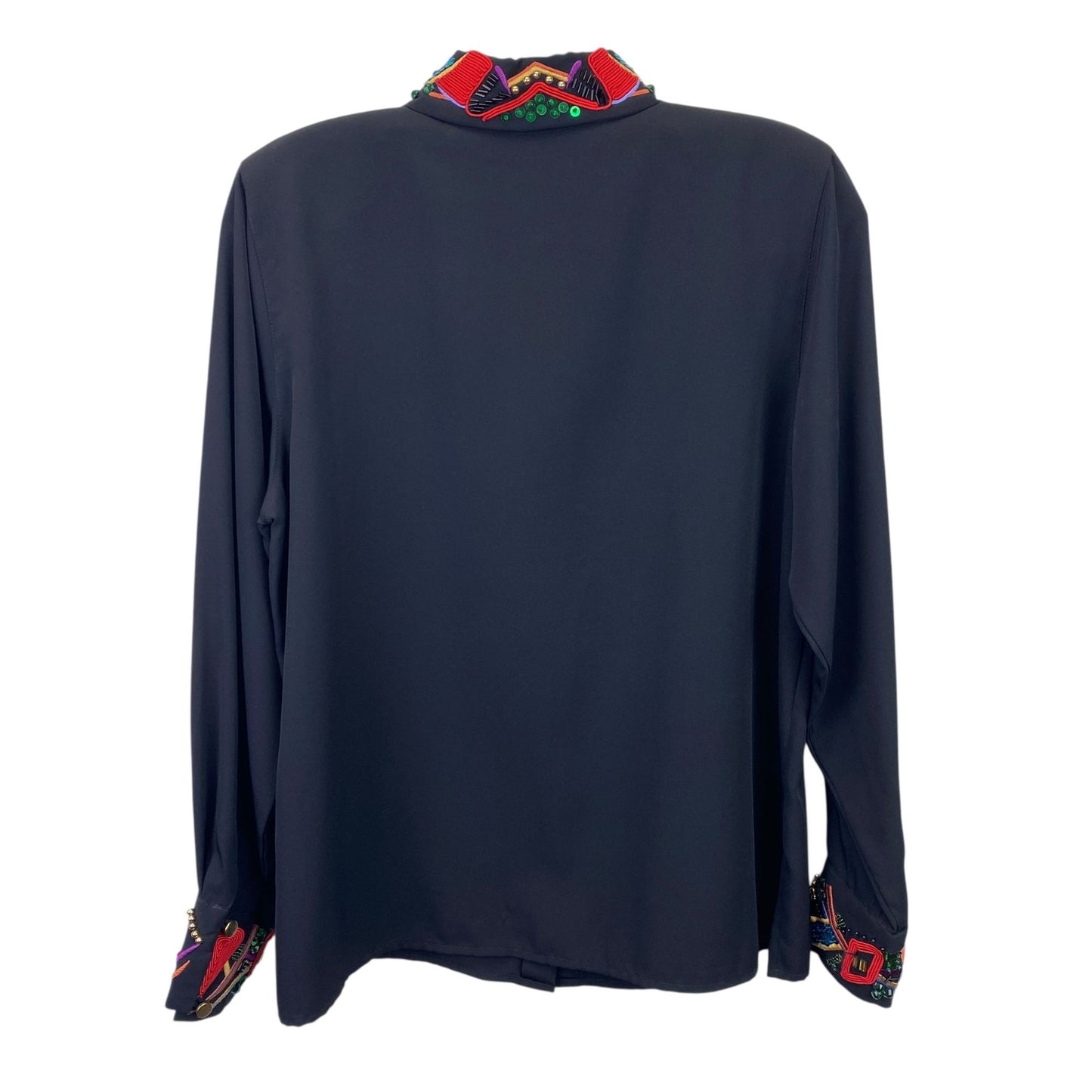 Vtg Yves St Clair Petites size 8 Black Embellished Blouse 80s Party Festive Glam