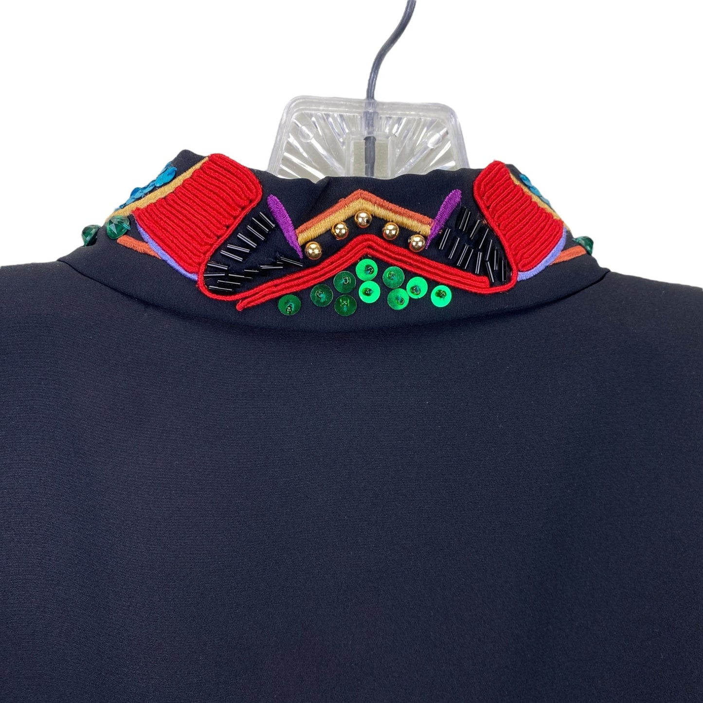 Vtg Yves St Clair Petites size 8 Black Embellished Blouse 80s Party Festive Glam