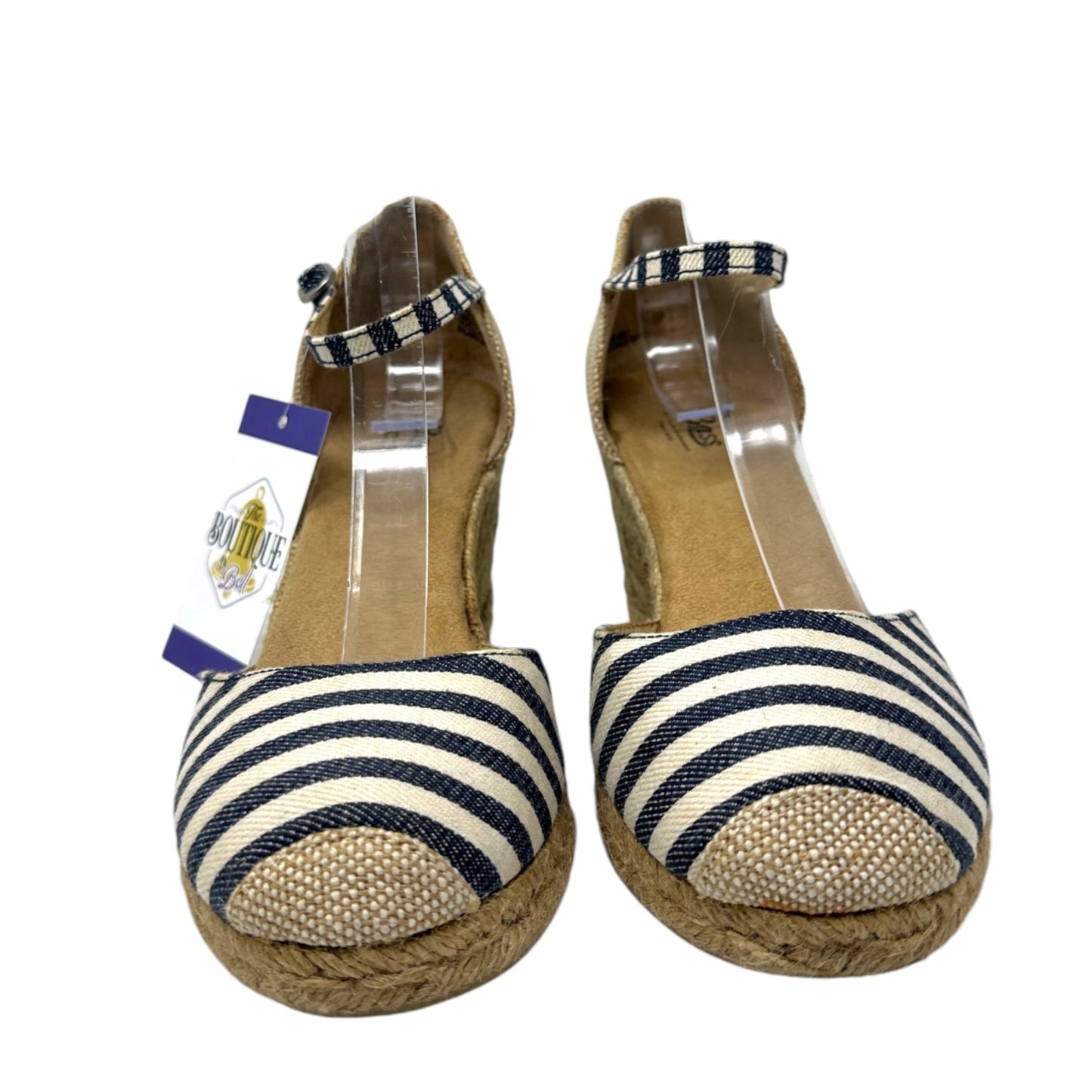 Bass 10 Emelia Black White Striped Wedge Espadrilles Slingback Summer Heels