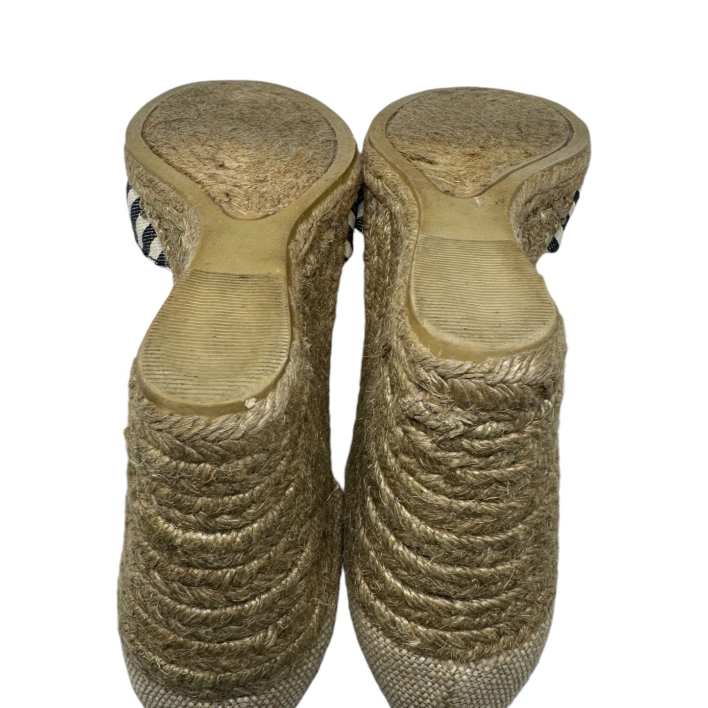 Bass 10 Emelia Black White Striped Wedge Espadrilles Slingback Summer Heels