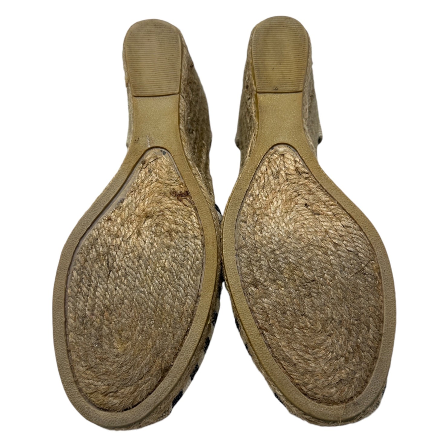 Bass 10 Emelia Black White Striped Wedge Espadrilles Slingback Summer Heels