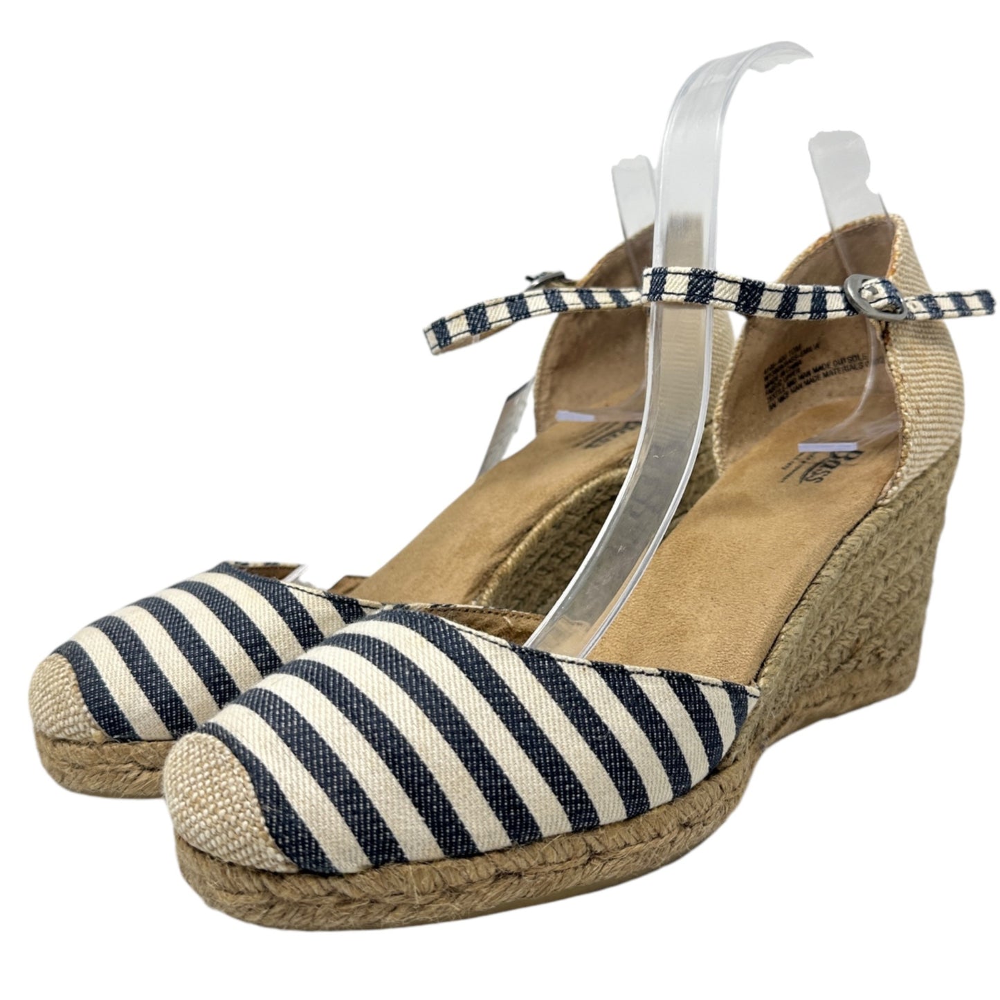 Bass 10 Emelia Black White Striped Wedge Espadrilles Slingback Summer Heels
