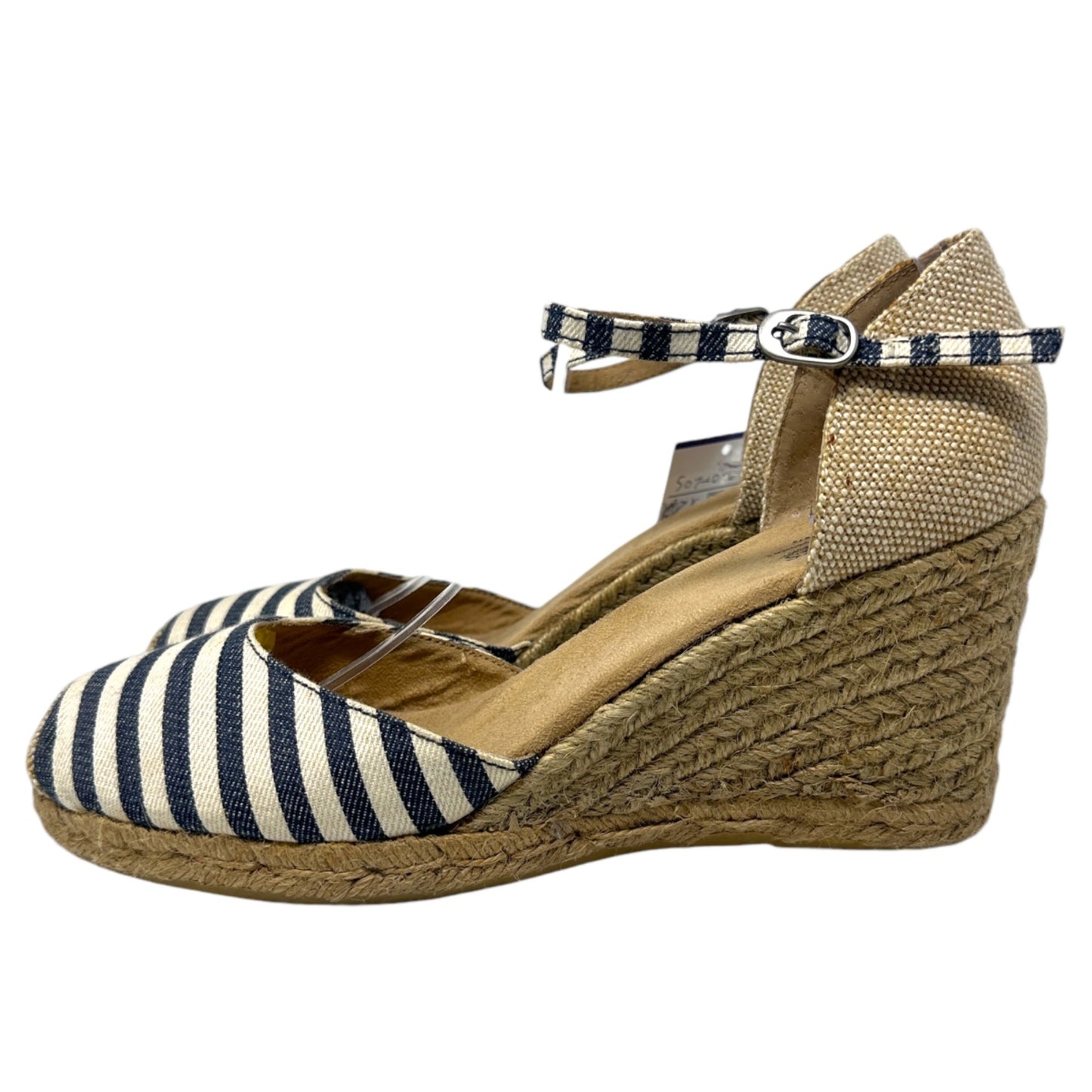 Bass 10 Emelia Black White Striped Wedge Espadrilles Slingback Summer Heels