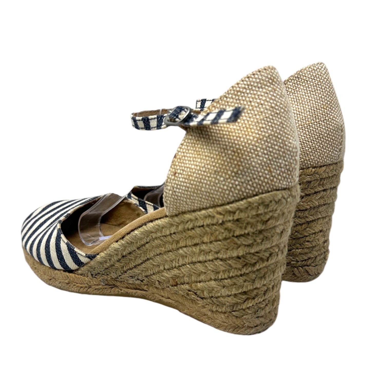 Bass 10 Emelia Black White Striped Wedge Espadrilles Slingback Summer Heels