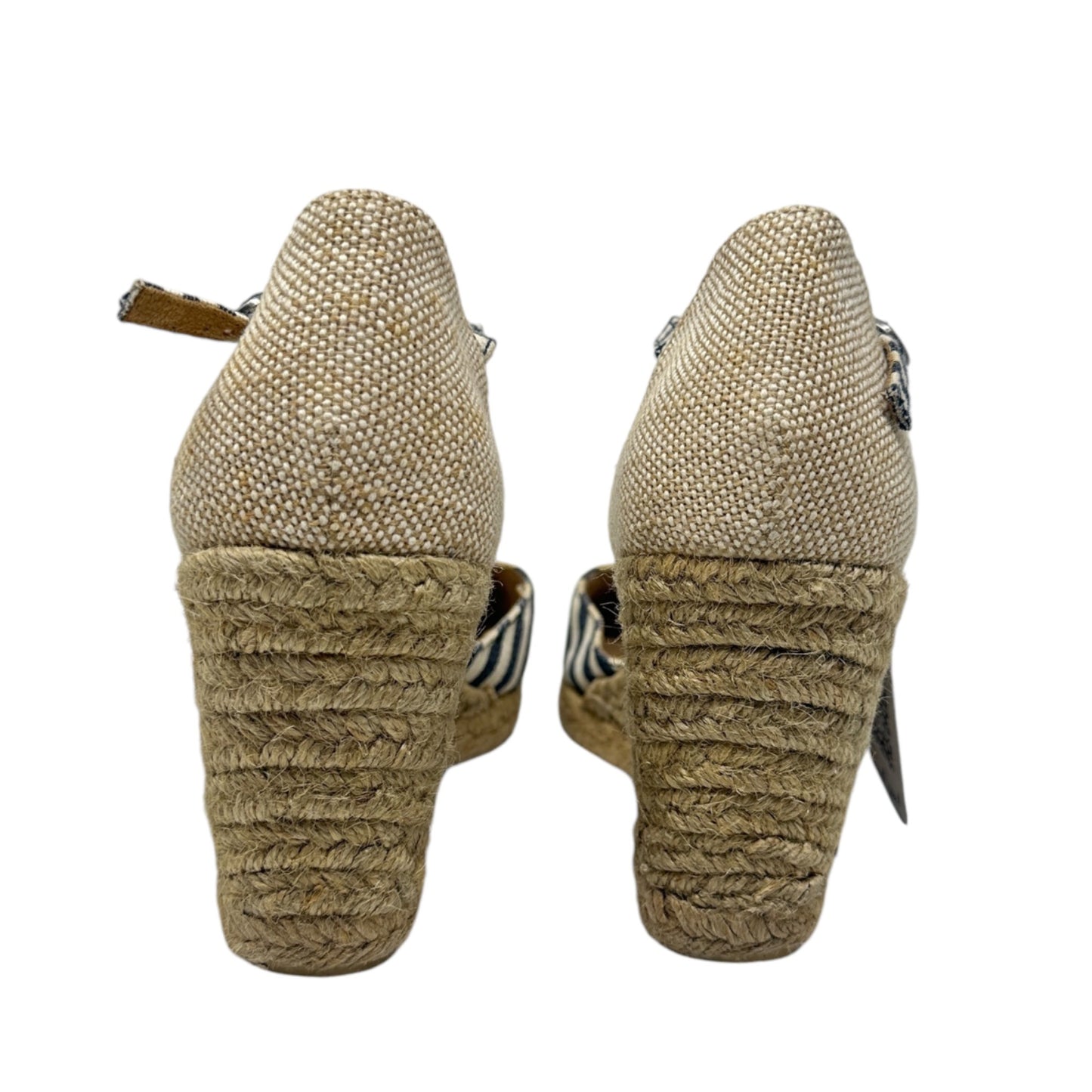 Bass 10 Emelia Black White Striped Wedge Espadrilles Slingback Summer Heels