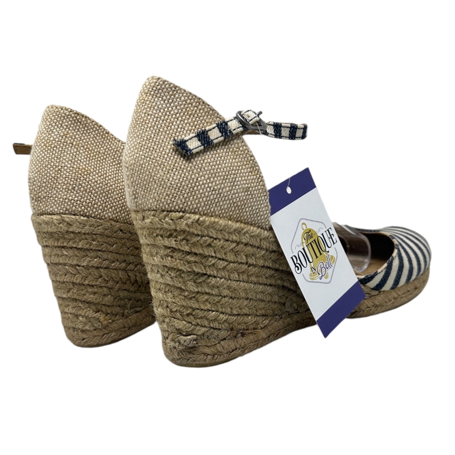 Bass 10 Emelia Black White Striped Wedge Espadrilles Slingback Summer Heels