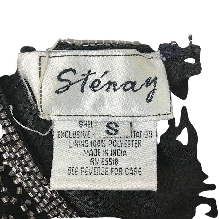 Vintage Stenay S Black Silk Beaded Top Fairy Zip Back Short Sleeve Dressy Sequin