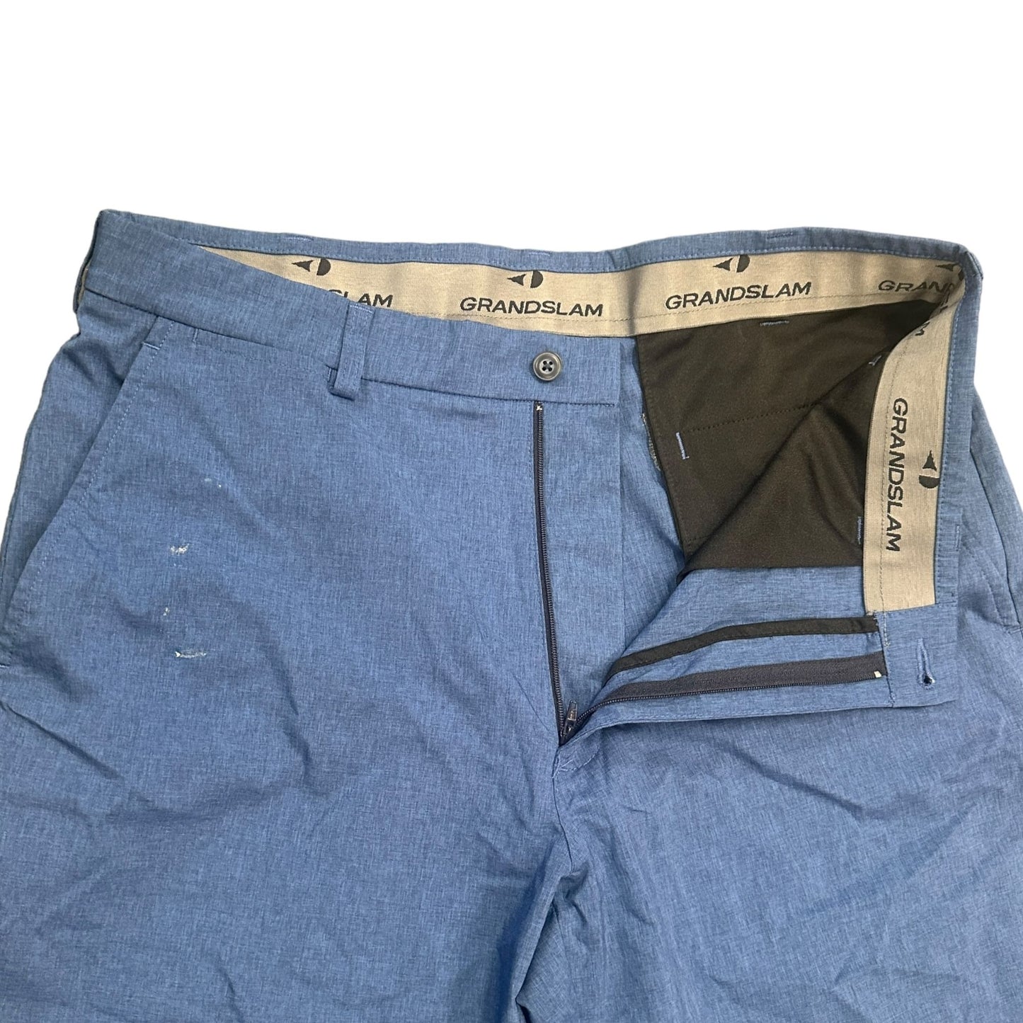 Grand Slam Mens 34 Performance Golf Shorts Flat Front Chino Blue Beige Lot of 3