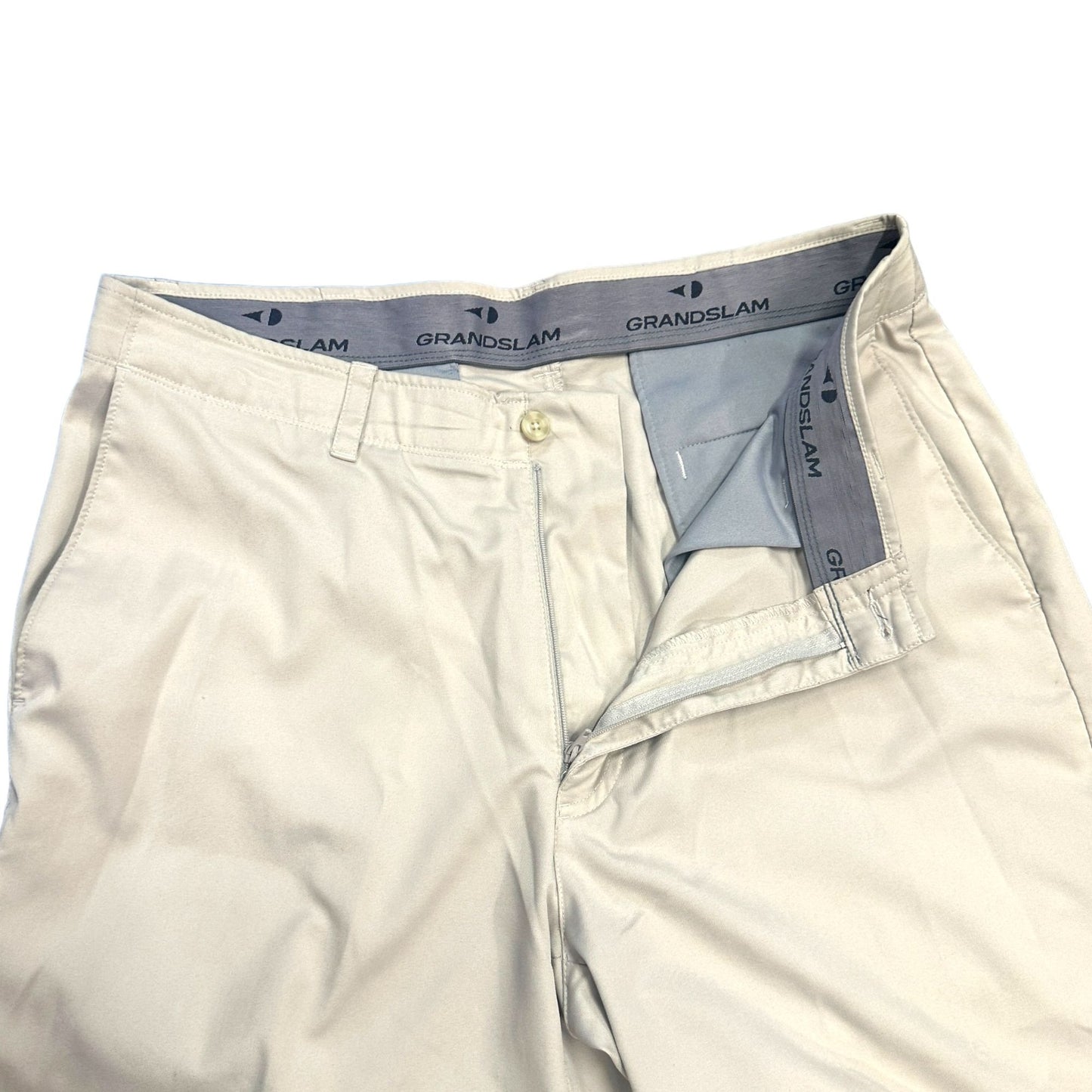 Grand Slam Mens 34 Performance Golf Shorts Flat Front Chino Blue Beige Lot of 3