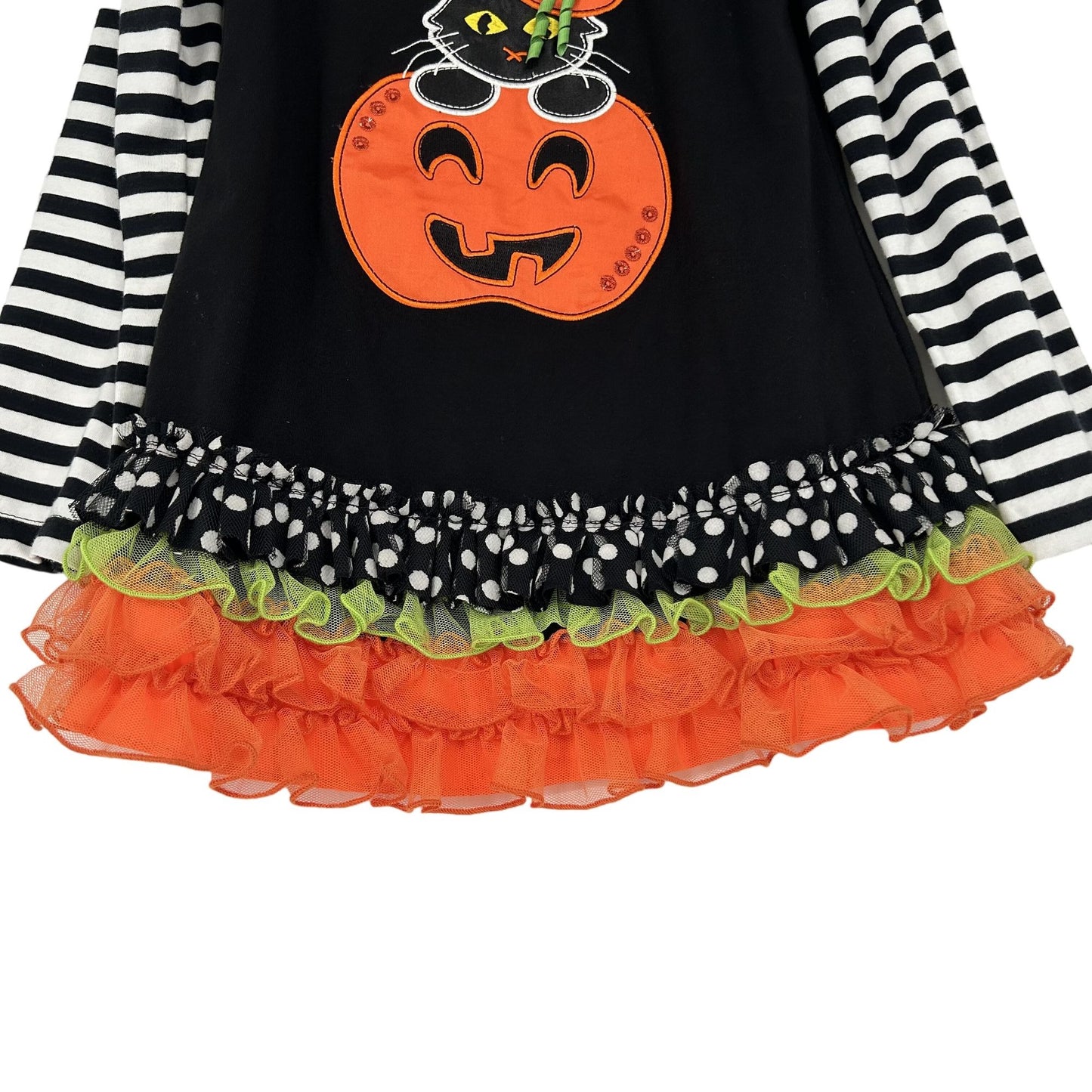 Emily Rose Girls 8 Black White Orange Polka Dot Ruffle Legging Set Pumpkin Cat