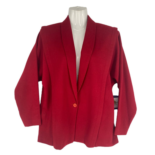Vtg 80s Patty Woodard Wool Blazer Coat Red Dolman Sleeves Button Front City Chic