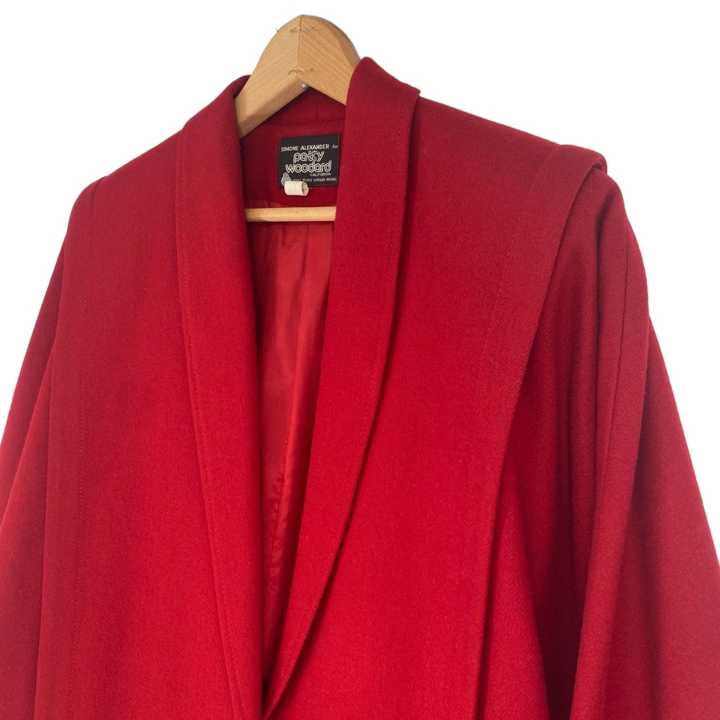 Vtg 80s Patty Woodard Wool Blazer Coat Red Dolman Sleeves Button Front City Chic