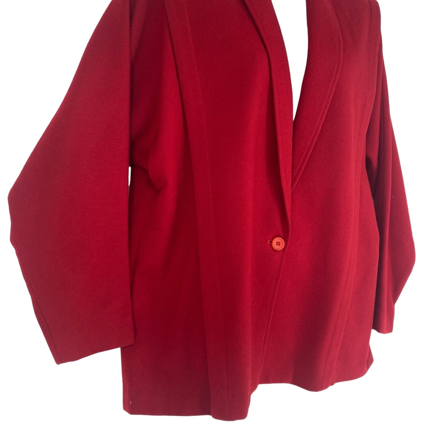 Vtg 80s Patty Woodard Wool Blazer Coat Red Dolman Sleeves Button Front City Chic