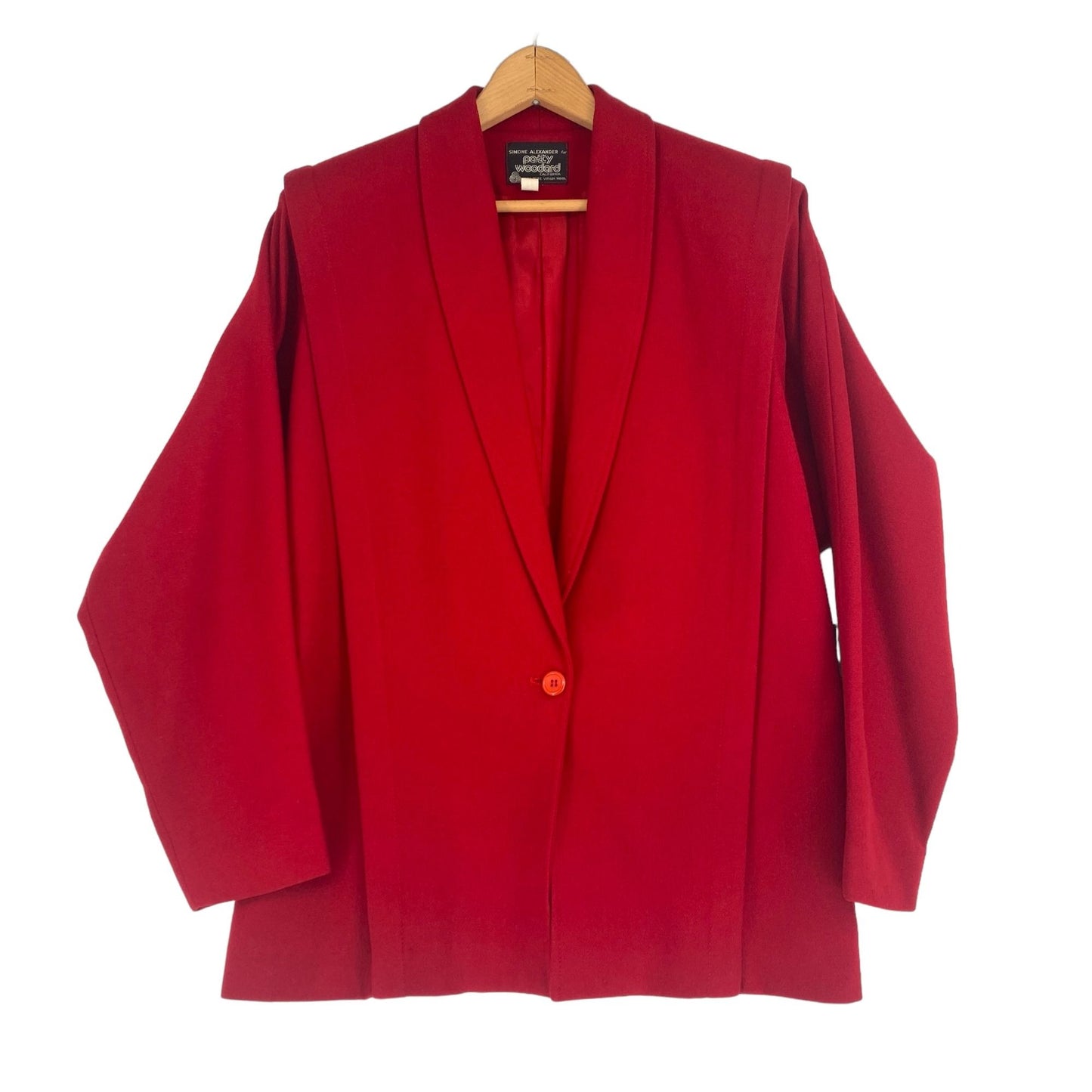 Vtg 80s Patty Woodard Wool Blazer Coat Red Dolman Sleeves Button Front City Chic
