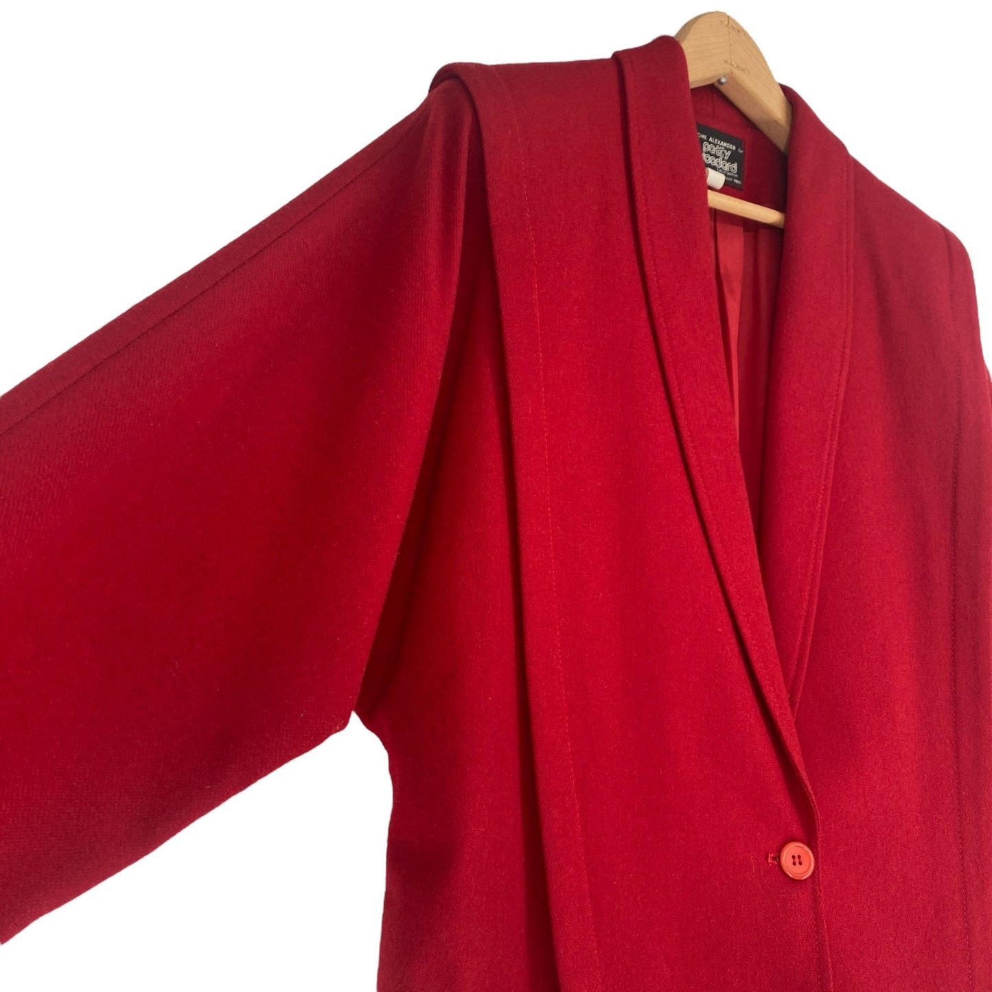 Vtg 80s Patty Woodard Wool Blazer Coat Red Dolman Sleeves Button Front City Chic