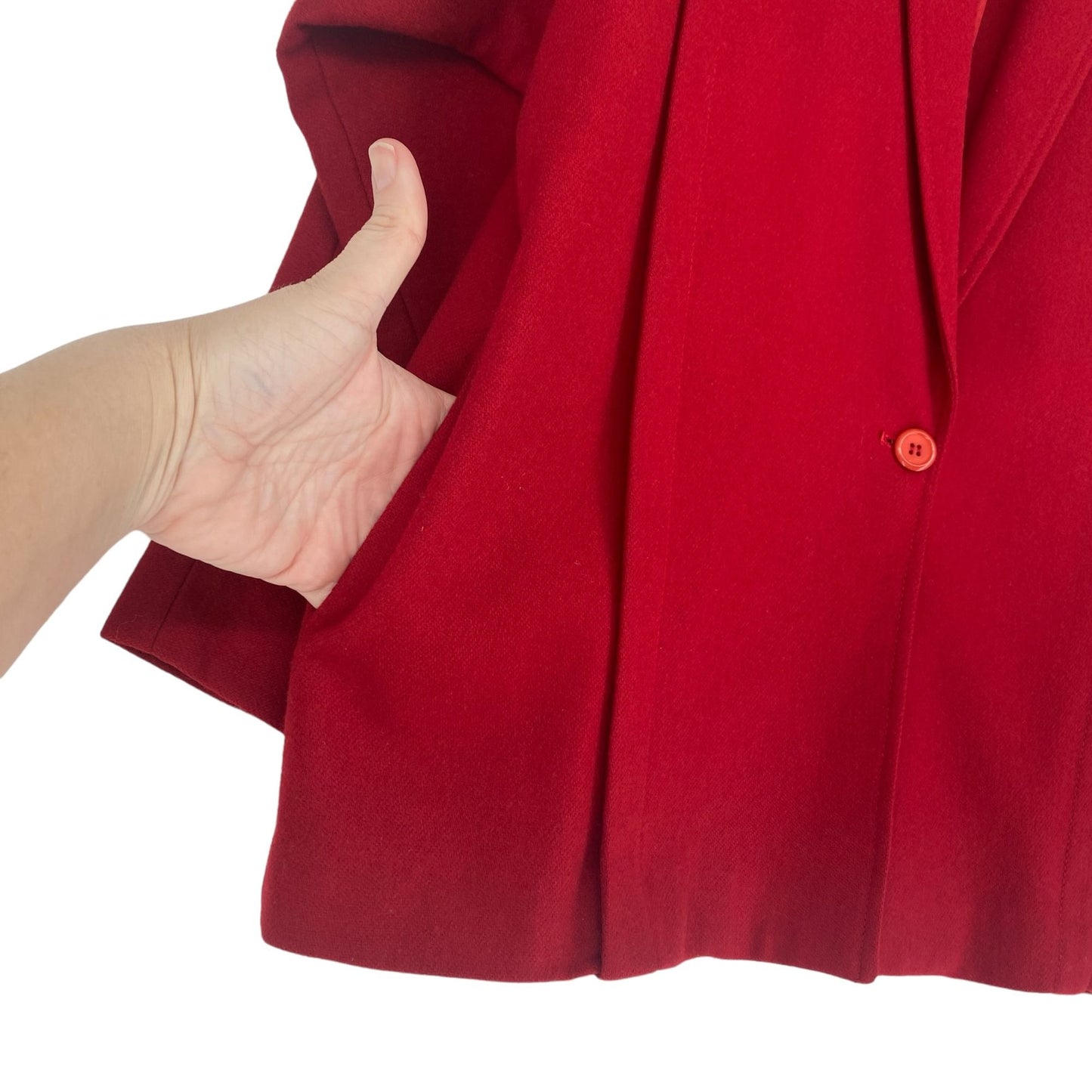 Vtg 80s Patty Woodard Wool Blazer Coat Red Dolman Sleeves Button Front City Chic