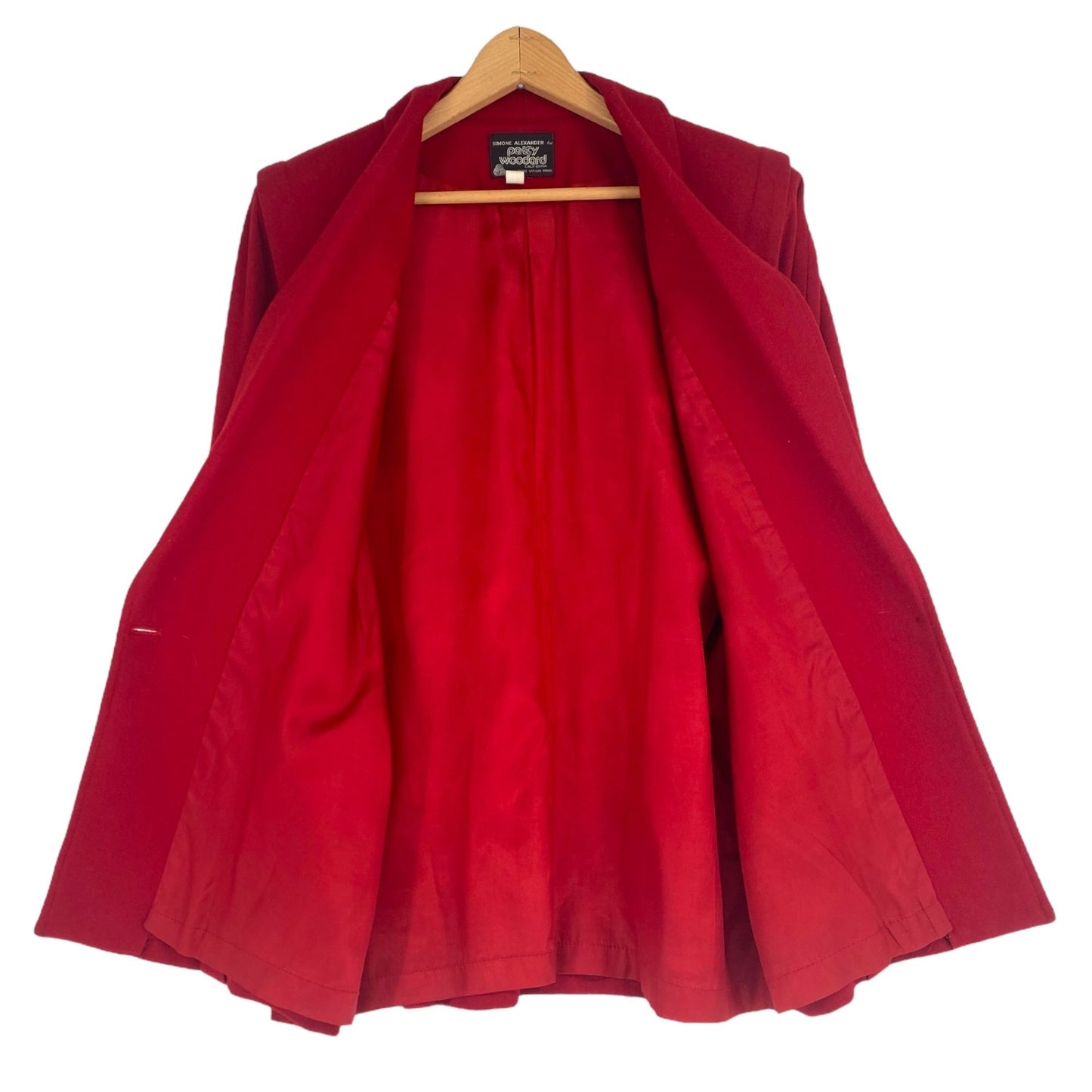 Vtg 80s Patty Woodard Wool Blazer Coat Red Dolman Sleeves Button Front City Chic