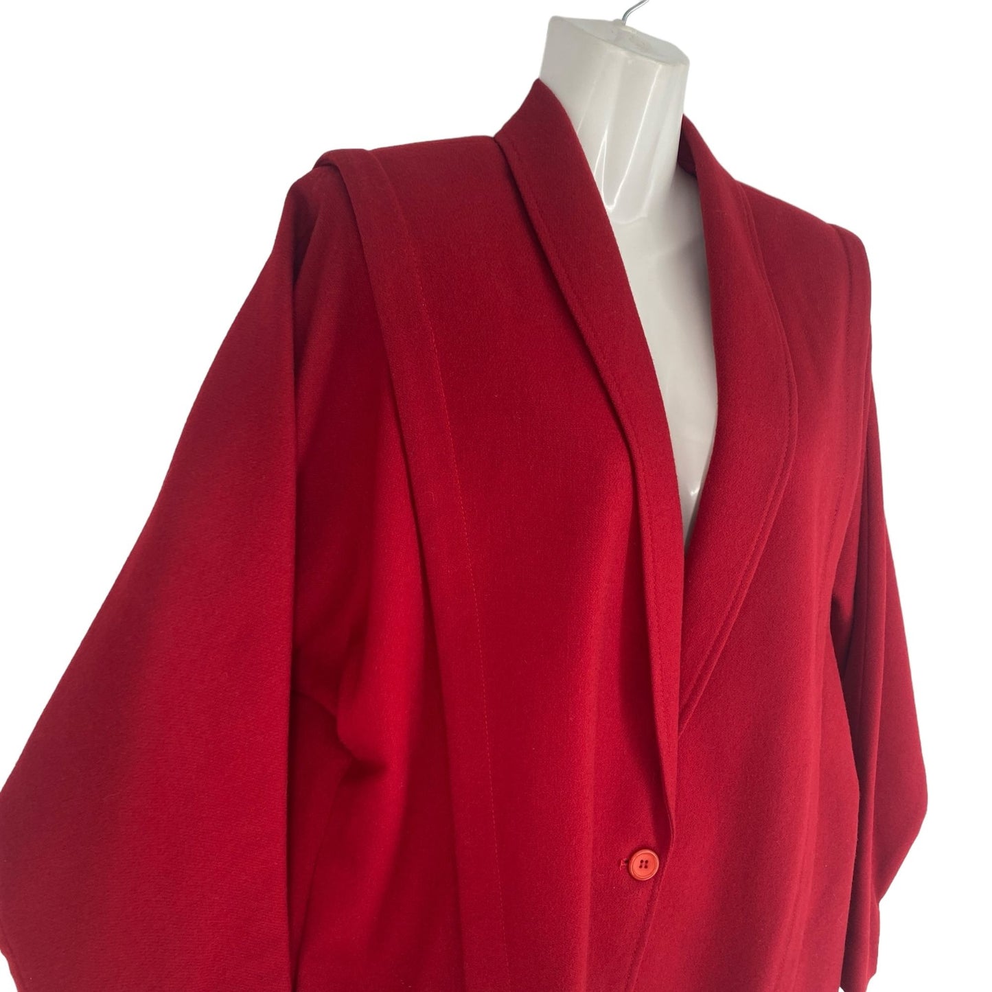 Vtg 80s Patty Woodard Wool Blazer Coat Red Dolman Sleeves Button Front City Chic