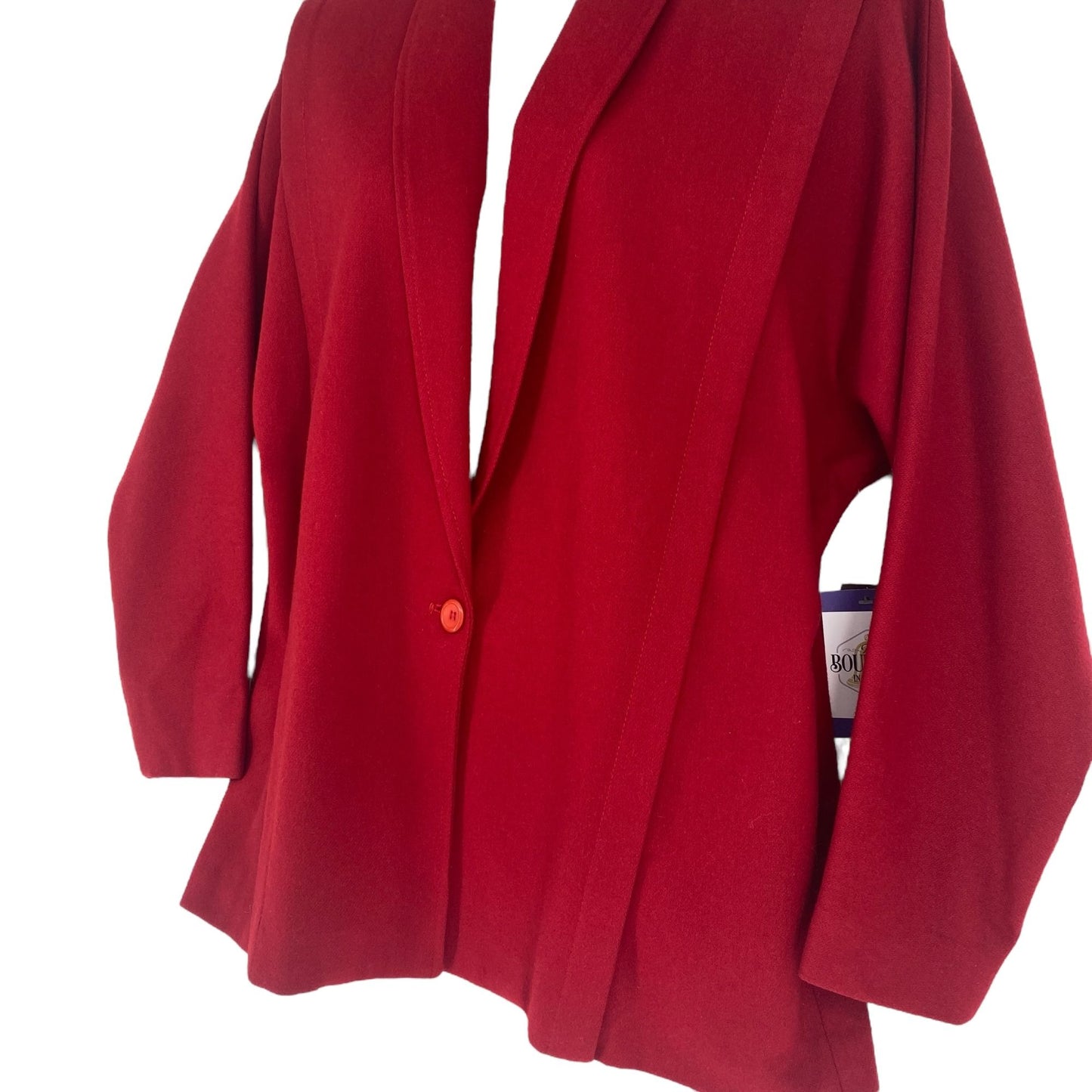 Vtg 80s Patty Woodard Wool Blazer Coat Red Dolman Sleeves Button Front City Chic