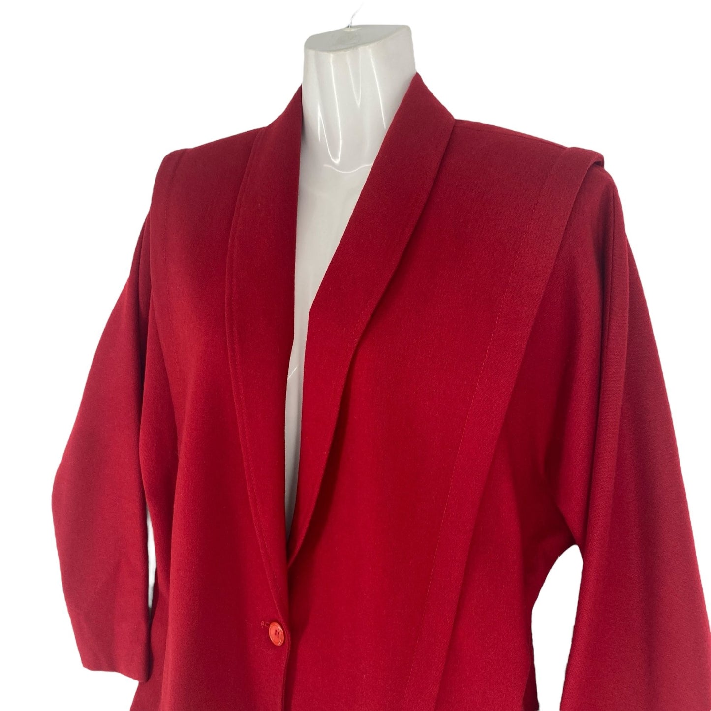 Vtg 80s Patty Woodard Wool Blazer Coat Red Dolman Sleeves Button Front City Chic