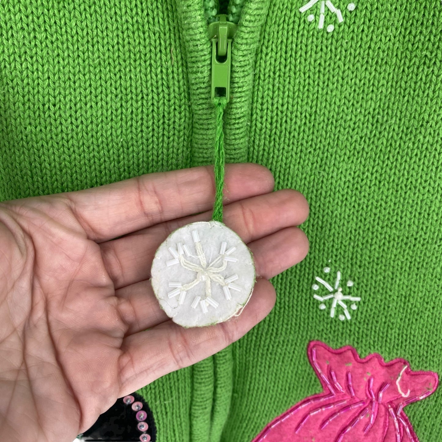 Tiara International Xmas Sweater 26/28 Green Zip Front Snowmen Cozy Holiday Wear