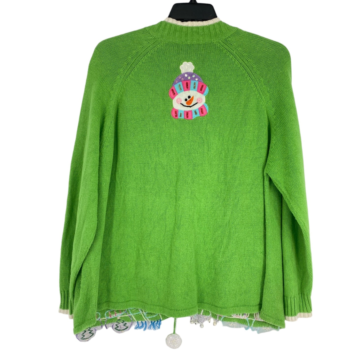 Tiara International Xmas Sweater 26/28 Green Zip Front Snowmen Cozy Holiday Wear
