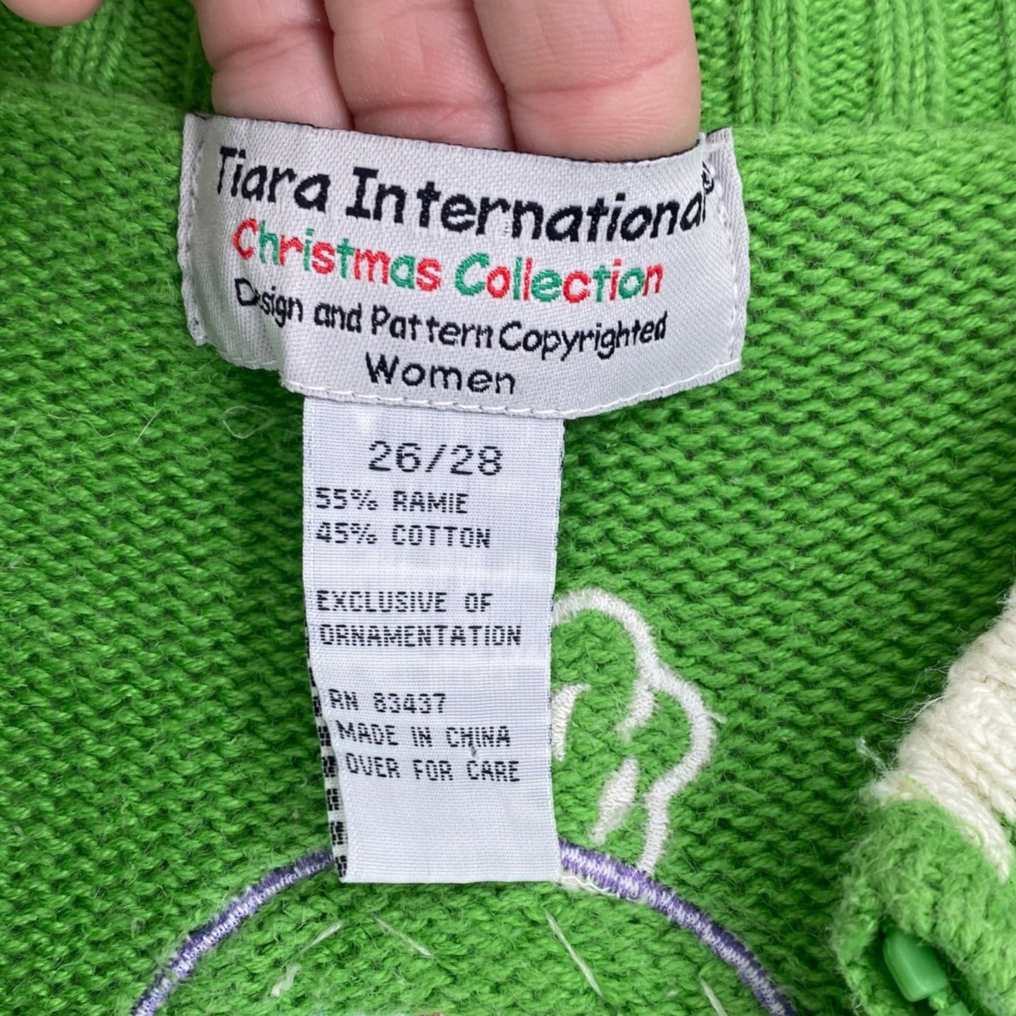 Tiara International Xmas Sweater 26/28 Green Zip Front Snowmen Cozy Holiday Wear