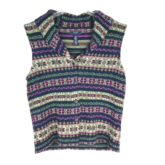 Vintage Chaps Sweater Vest Button Front Collared Fair Isle Preppy Cottagecore L