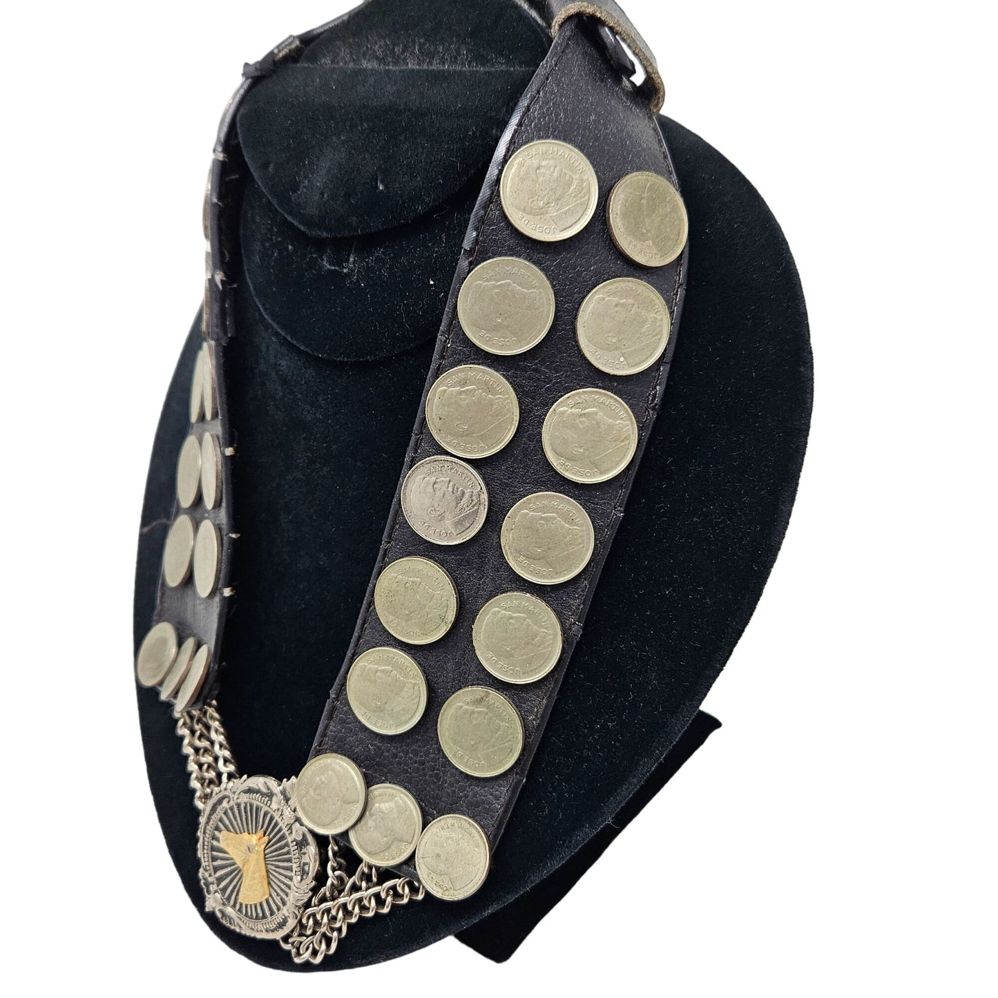 Vtg Argentine Coin Leather Collar Horse Medallion Necklace Equestrian Western