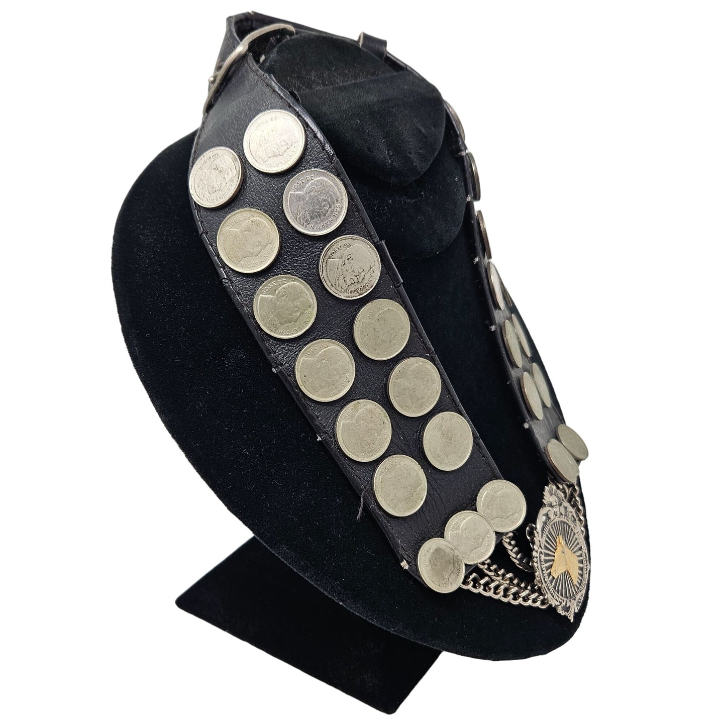 Vtg Argentine Coin Leather Collar Horse Medallion Necklace Equestrian Western