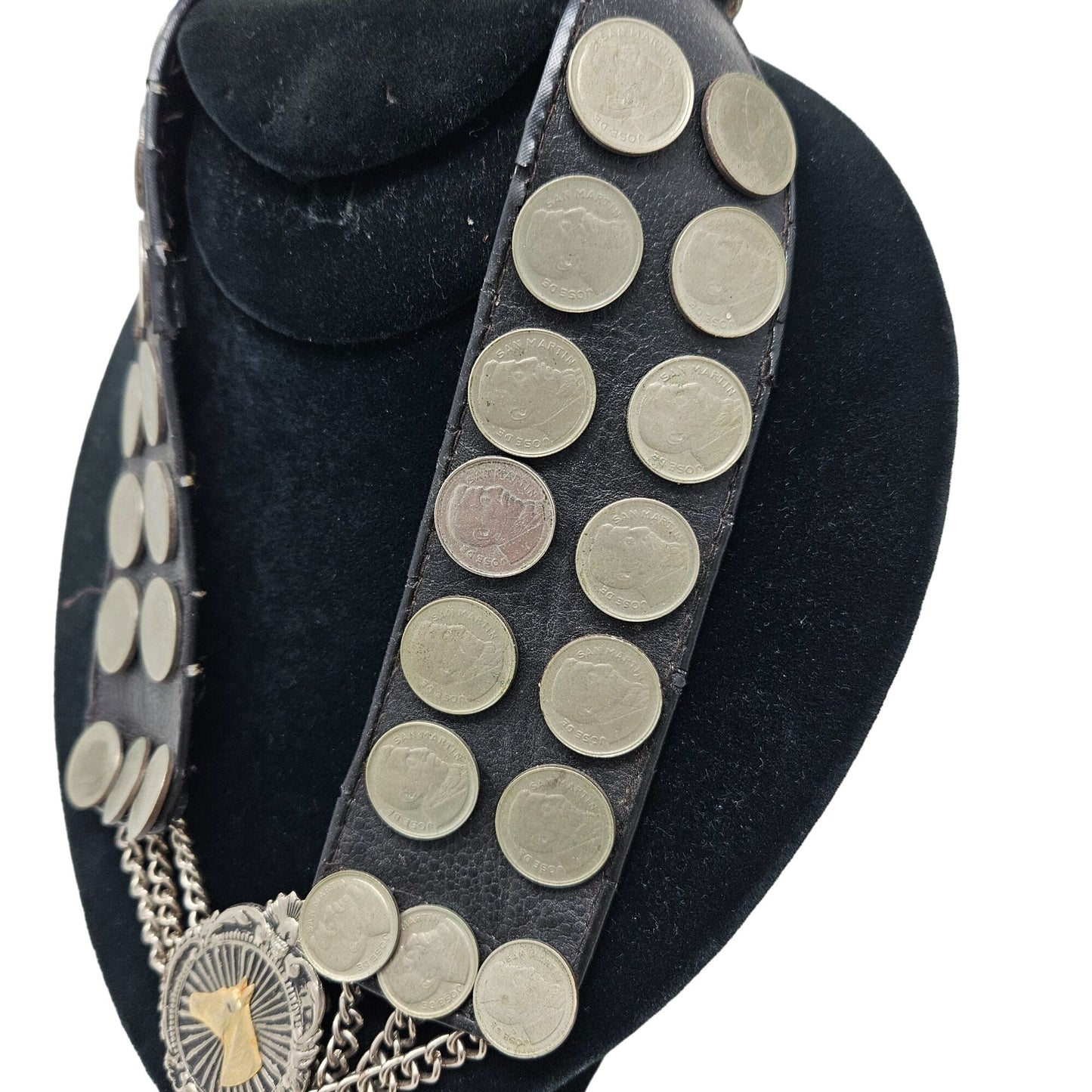 Vtg Argentine Coin Leather Collar Horse Medallion Necklace Equestrian Western