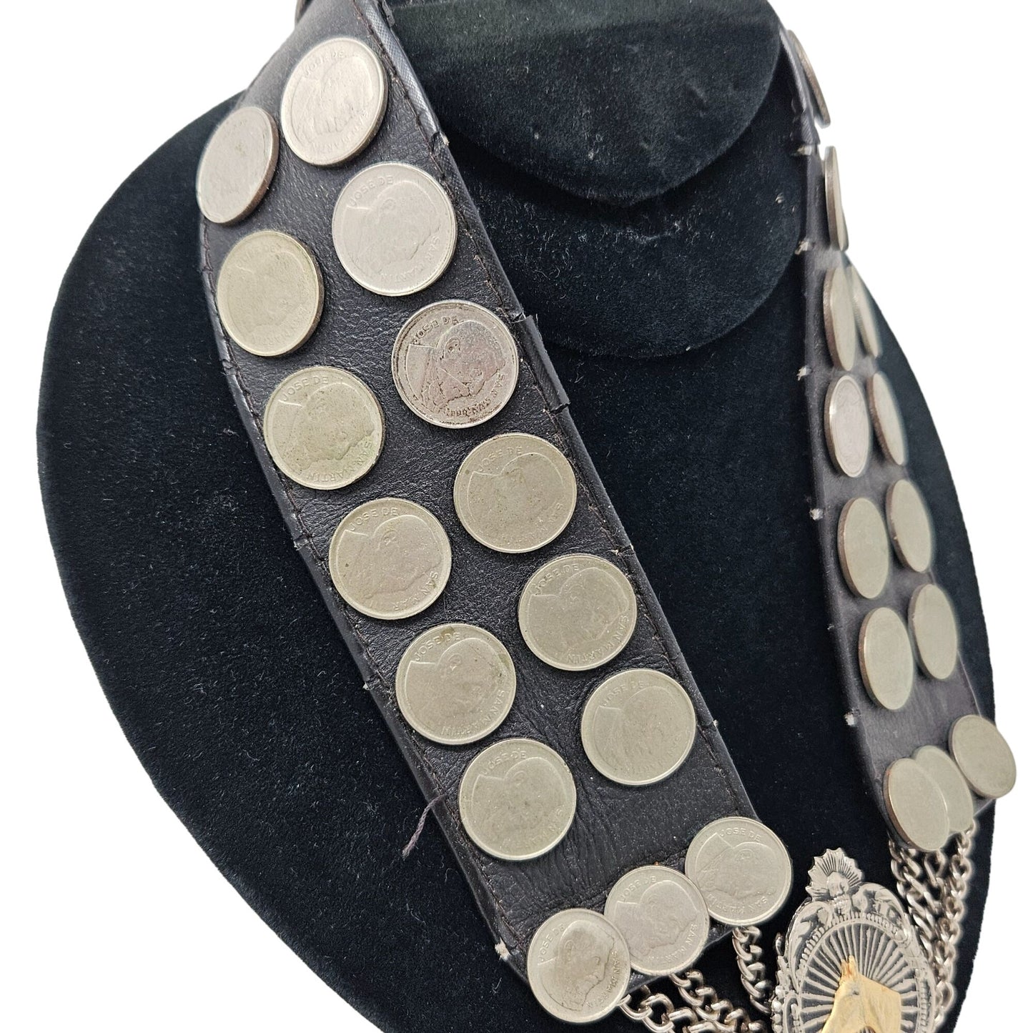 Vtg Argentine Coin Leather Collar Horse Medallion Necklace Equestrian Western