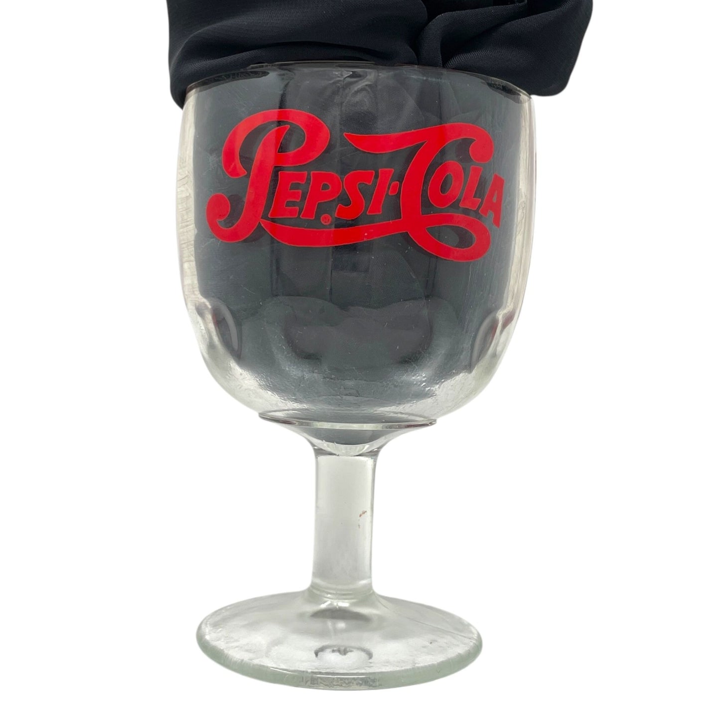 Vintage Pepsi Cola Soda Goblet Thumbprint Heavy Stemmed Schooner Drinking Glass