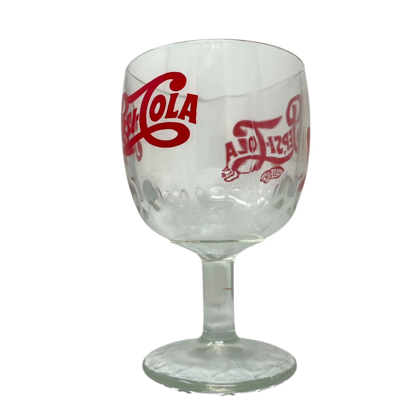 Vintage Pepsi Cola Soda Goblet Thumbprint Heavy Stemmed Schooner Drinking Glass