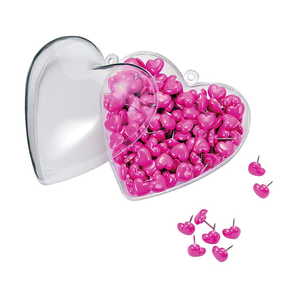 Pink Heart Shaped Valentines Push Pins In Matching Container 1/2" - Pack of 200