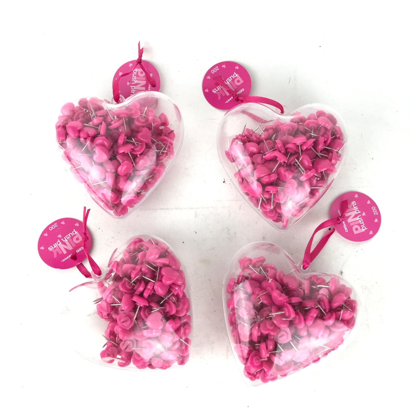 Pink Heart Shaped Valentines Push Pins In Matching Container 1/2" - Pack of 200