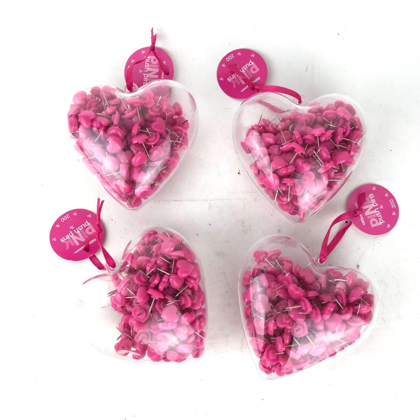 Pink Heart Shaped Valentines Push Pins In Matching Container 1/2" - Pack of 200