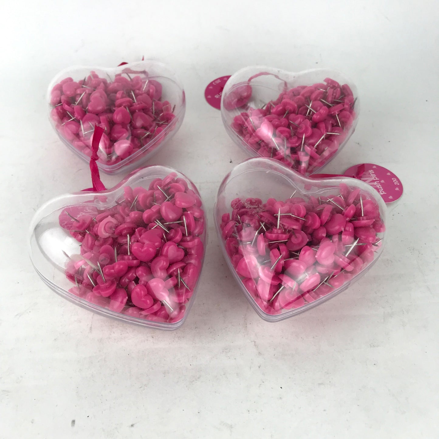 Pink Heart Shaped Valentines Push Pins In Matching Container 1/2" - Pack of 200