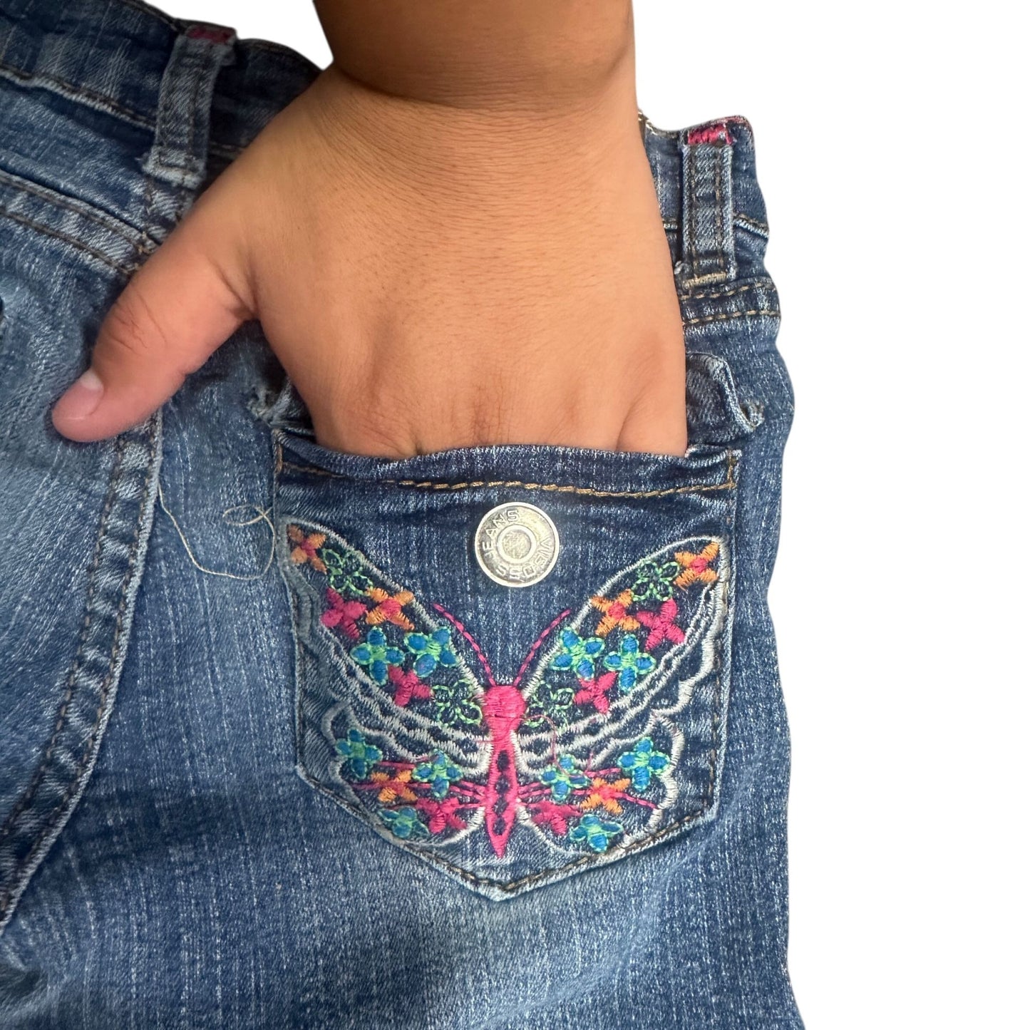 Vigoss Girls 8 Embroidered Butterfly Slim Fit Denim Jeans