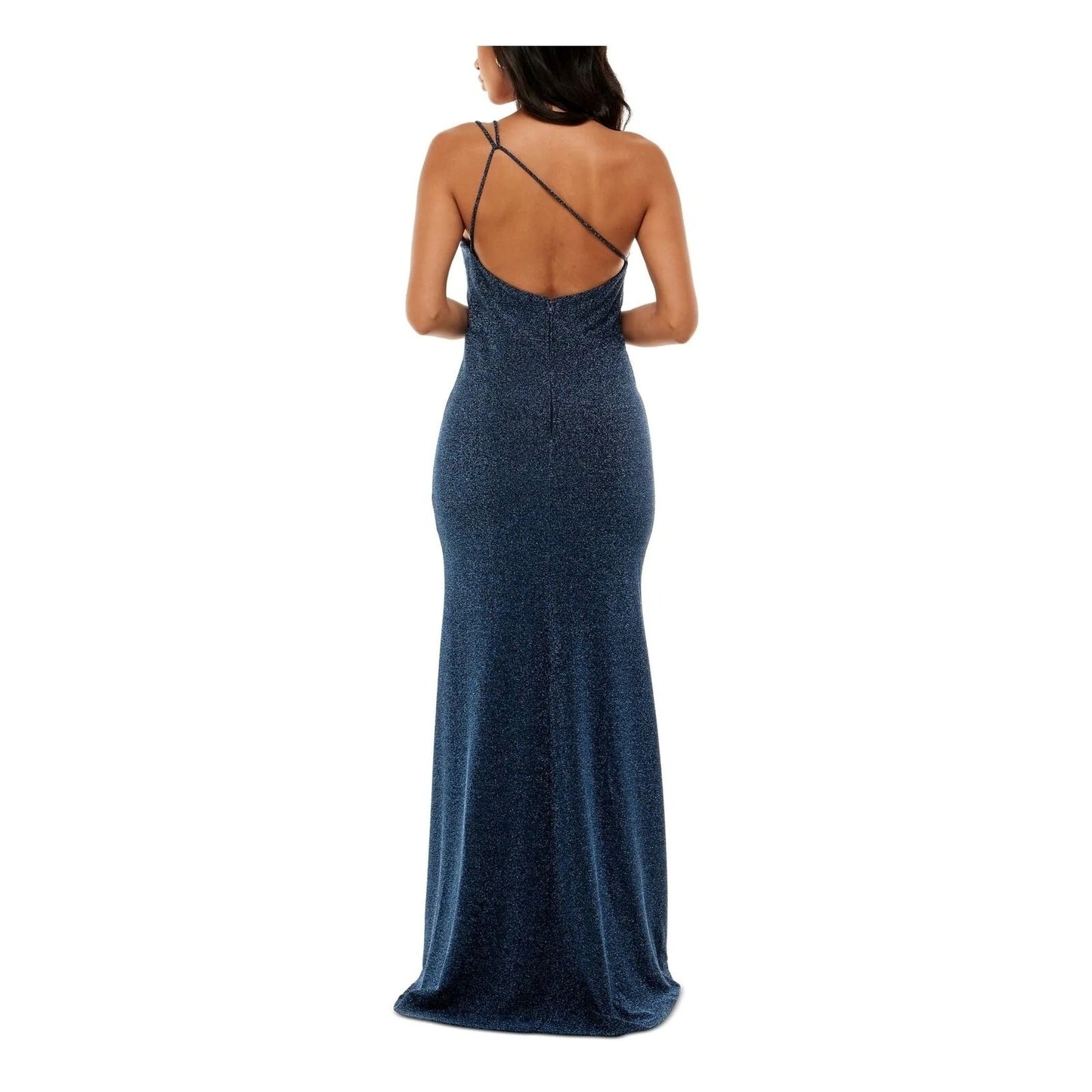 One Shoulder Evening Gown Crystal Doll 5 Navy Glitter Full Length Formal Glam