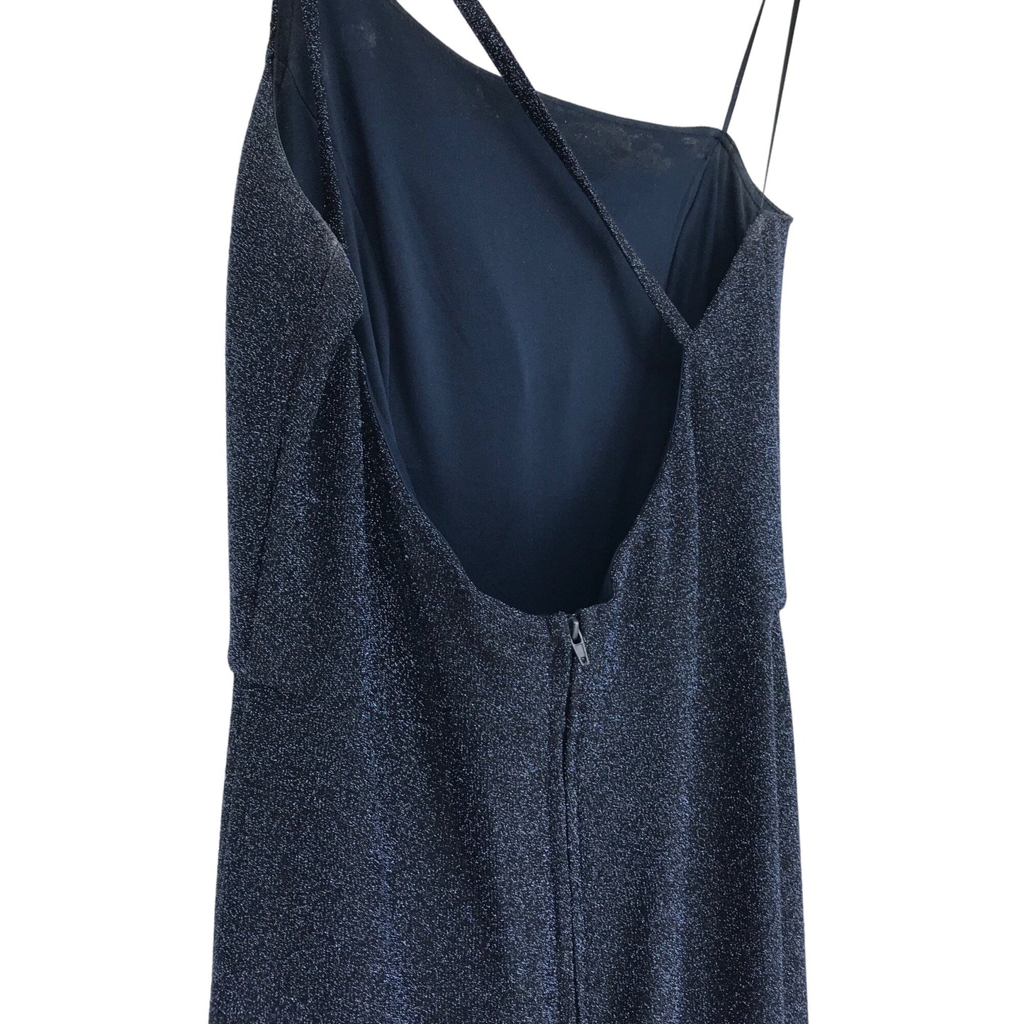 One Shoulder Evening Gown Crystal Doll 5 Navy Glitter Full Length Formal Glam