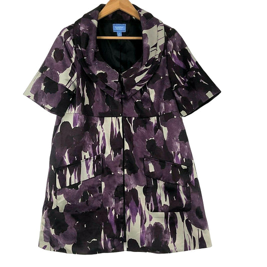 Simply Vera Wang Womens M Purple Gray Short Sleeve Long Jacket Tunic Collar