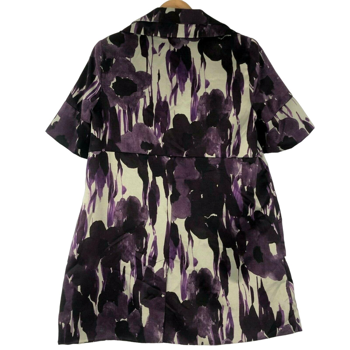 Simply Vera Wang Womens M Purple Gray Short Sleeve Long Jacket Tunic Collar