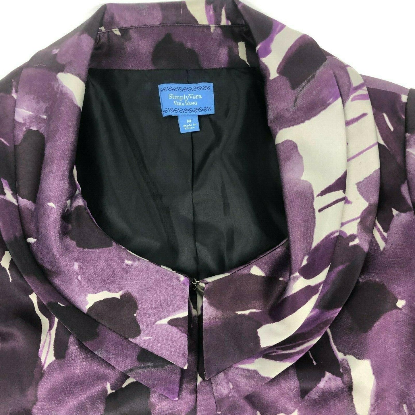 Simply Vera Wang Womens M Purple Gray Short Sleeve Long Jacket Tunic Collar