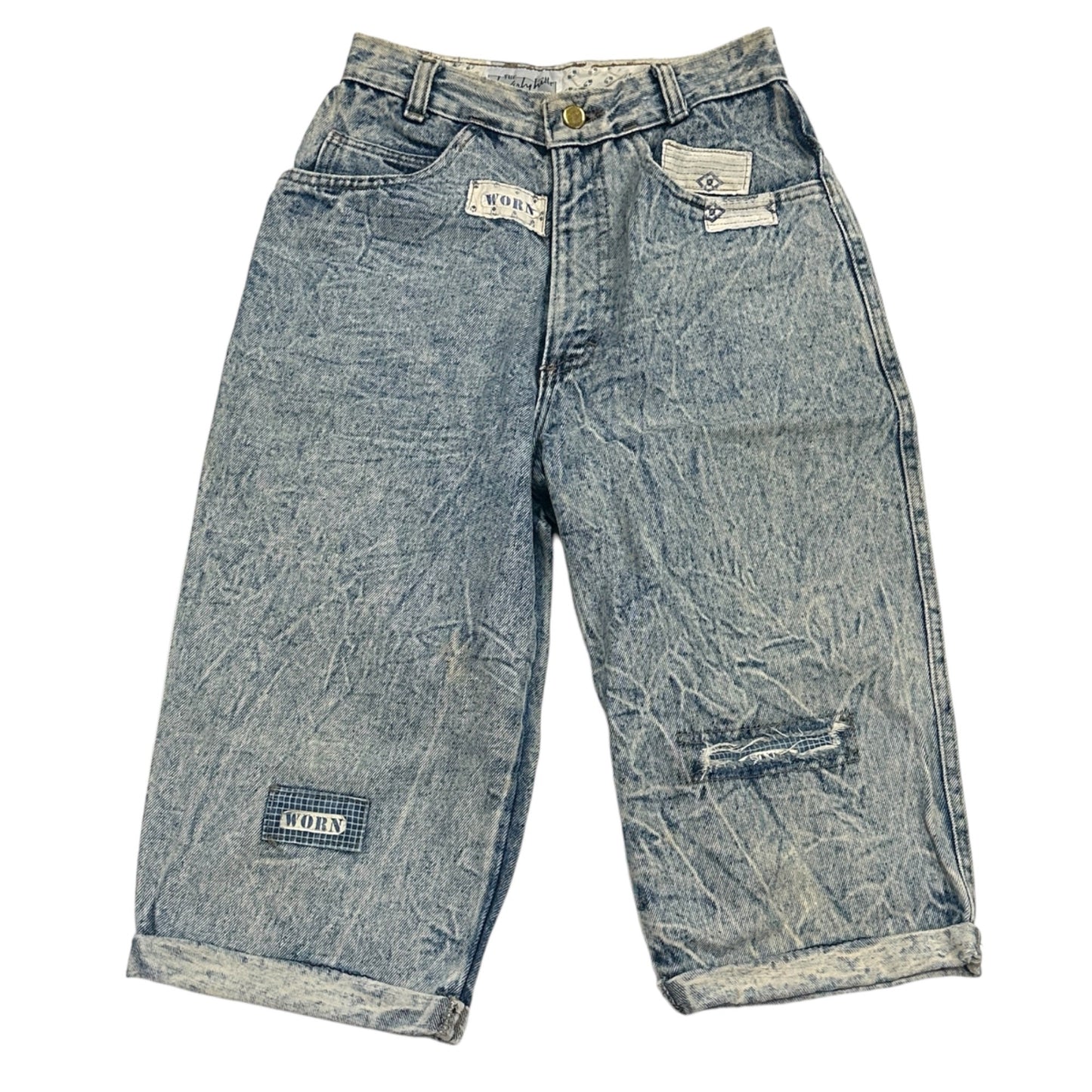 Vintage Y2K Beverly Hills Womens 7 Worn High Rise Straight Cuff Jean Shorts Acid