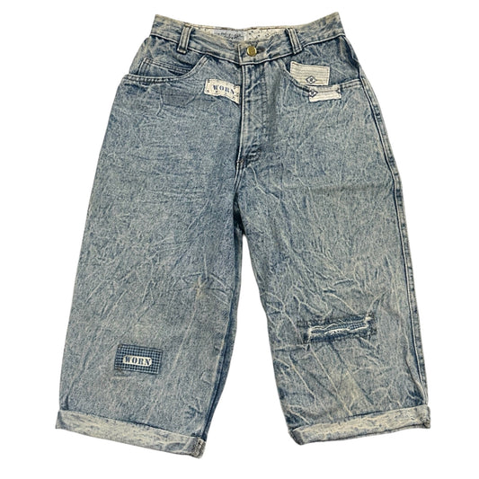 Vintage Y2K Beverly Hills Womens 7 Worn High Rise Straight Cuff Jean Shorts Acid